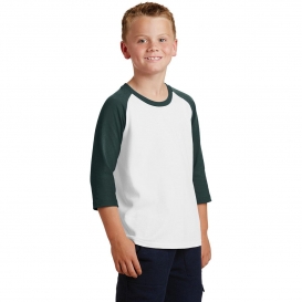 Port & Company PC55YRS 3/4-Sleeve Raglan T-Shirt - White/Dark Green