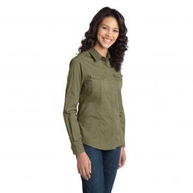 Port Authority L649 Ladies Stain-Resistant Roll Sleeve Twill Shirt - Vintage Khaki