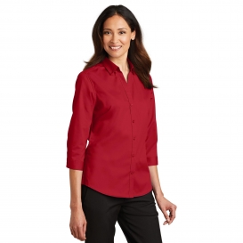 Port Authority L665 Ladies 3/4 Sleeve SuperPro Twill Shirt - Rich Red