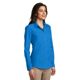 Port Authority LW100 Ladies Long Sleeve Carefree Poplin Shirt - Coastal Blue