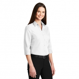Port Authority LW102 Ladies 3/4-Sleeve Carefree Poplin Shirt - White ...
