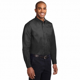 Port Authority S608 Long Sleeve Easy Care Shirt - Black/Light Stone ...