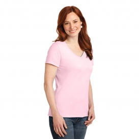 Hanes S04V Ladies Nano-T Cotton V-Neck T-Shirt - Pale Pink