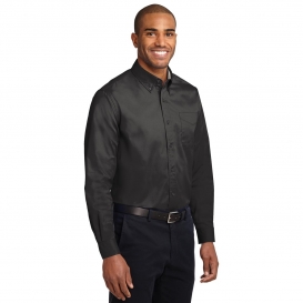 Port Authority S608ES Extended Size Long Sleeve Easy Care Shirt - Black/Light Stone