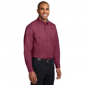 Port Authority S608ES Extended Size Long Sleeve Easy Care Shirt - Burgundy/Light Stone