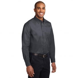 Port Authority S608ES Extended Size Long Sleeve Easy Care Shirt - Classic Navy/Light Stone