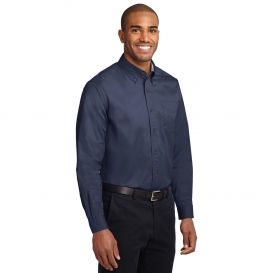 Port Authority S608ES Extended Size Long Sleeve Easy Care Shirt - Navy/Light Stone