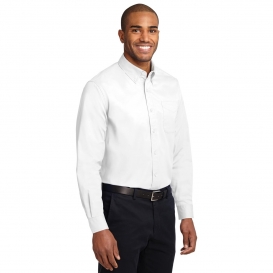 Port Authority S608ES Extended Size Long Sleeve Easy Care Shirt - White/Light Stone