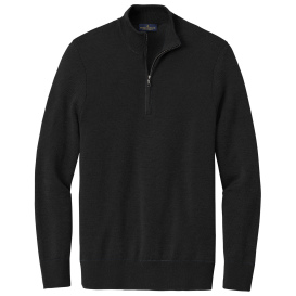 Brooks Brothers BB18412 Washable Merino Birdseye 1/4-Zip Sweater - Deep Black