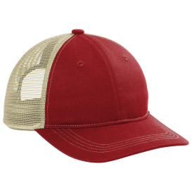 Port Authority C119 Unstructured Snapback Trucker Cap - Flame Red/Tan