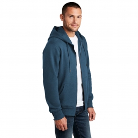 District DT1103 Perfect Weight Fleece Full-Zip Hoodie - Heathered Poseidon Blue