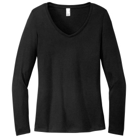 District DT135 Women\'s Perfect Tri Long Sleeve V-Neck Tee - Black