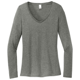 District DT135 Women\'s Perfect Tri Long Sleeve V-Neck Tee - Heathered Charcoal
