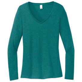 District DT135 Women\'s Perfect Tri Long Sleeve V-Neck Tee - Heathered Teal