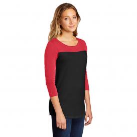 District DT2700 Women\'s Rally 3/4-Sleeve Tee - New Red/Black