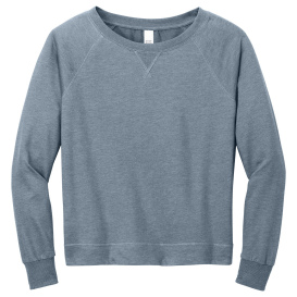 District DT672 Women's Featherweight French Long Sleeve Crewneck - Flint Blue Heather
