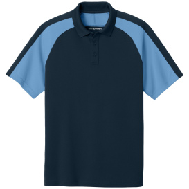 Port Authority K247 Wearever Performance Pique Colorblock Polo - River Blue Navy/Carolina Blue