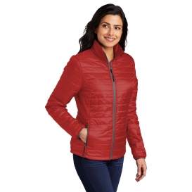 Port Authority L850 Ladies Packable Puffy Jacket - Fire Red/Graphite