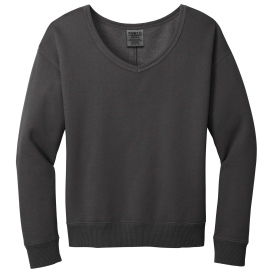 Port & Company LPC098V Ladies Beach Wash Garment-Dyed V-Neck Sweatshirt - Coal