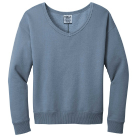 Port & Company LPC098V Ladies Beach Wash Garment-Dyed V-Neck Sweatshirt - Faded Denim
