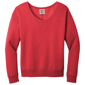 Port & Company LPC098V Ladies Beach Wash Garment-Dyed V-Neck Sweatshirt - Poppy