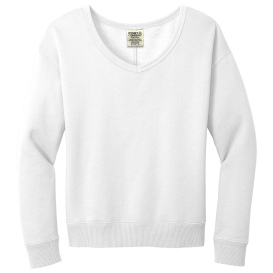 Port & Company LPC098V Ladies Beach Wash Garment-Dyed V-Neck Sweatshirt - White