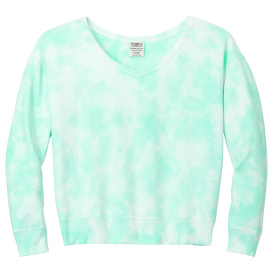 Port & Company LPC140V Ladies Beach Wash Cloud Tie-Dye V-Neck Sweatshirt - Cool Mint