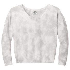 Port & Company LPC140V Ladies Beach Wash Cloud Tie-Dye V-Neck Sweatshirt - Dove Grey