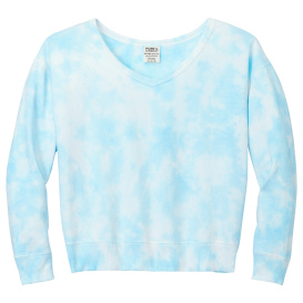 Port & Company LPC140V Ladies Beach Wash Cloud Tie-Dye V-Neck Sweatshirt - Glacier