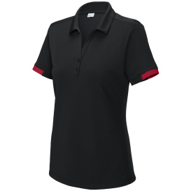 Sport-Tek LST444 Ladies Club Colorblock Polo - Black/Deep Red