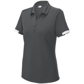 Sport-Tek LST444 Ladies Club Colorblock Polo - Iron Gray/White