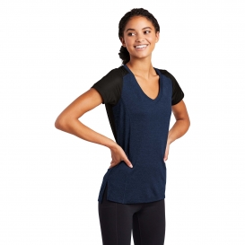 Sport-Tek LST465 Ladies Endeavor Tee - Dark Royal Heather/Black