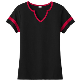 Sport-Tek LST6041 Ladies Halftime Notch Neck Tee - Black/Deep Red