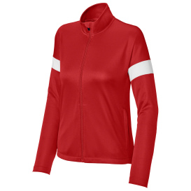 Sport-Tek LST800 Ladies Sport-Wick Fleece Full-Zip Jacket - Deep Red/White