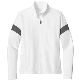 Sport-Tek LST800 Ladies Sport-Wick Fleece Full-Zip Jacket - White/Iron Grey