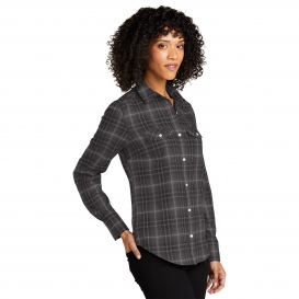 Port Authority LW672 Ladies Long Sleeve Ombre Plaid Shirt - Deep Black