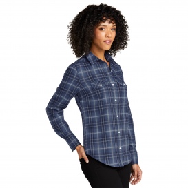 Port Authority LW672 Ladies Long Sleeve Ombre Plaid Shirt - True Navy