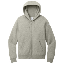 Nike NKFD9890 Ladies Club Fleece Sleeve Swoosh Full-Zip Hoodie - Dark Grey Heather