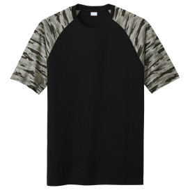 Sport-Tek ST376 Drift Camo Colorblock Tee - Black
