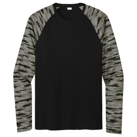 Sport-Tek ST376LS Drift Camo Colorblock Long Sleeve Tee - Black