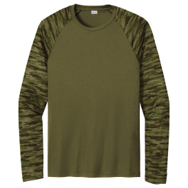 Sport-Tek ST376LS Drift Camo Colorblock Long Sleeve Tee - Olive Drab Green