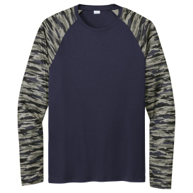 Sport-Tek ST376LS Drift Camo Colorblock Long Sleeve Tee - True Navy