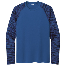 Sport-Tek ST376LS Drift Camo Colorblock Long Sleeve Tee - True Royal