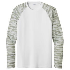 Sport-Tek ST376LS Drift Camo Colorblock Long Sleeve Tee - White