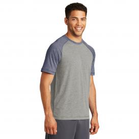 Sport-Tek ST400 PosiCharge Tri-Blend Wicking Raglan Tee - True Navy Heather/Light Grey Heather
