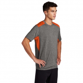 Sport-Tek ST410 PosiCharge Tri-Blend Wicking Draft Tee - Deep Orange/Dark Grey Heather