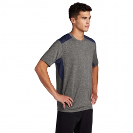 Sport-Tek ST410 PosiCharge Tri-Blend Wicking Draft Tee - True Navy/Dark Grey Heather