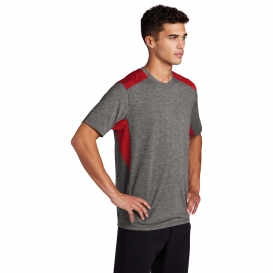 Sport-Tek ST410 PosiCharge Tri-Blend Wicking Draft Tee - True Red/Dark Grey Heather