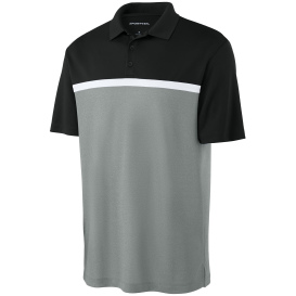 Sport-Tek ST741 UV Micropique Colorblock Polo - Black/Gray Concrete Heather/White