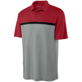 Sport-Tek ST741 UV Micropique Colorblock Polo - Deep Red/Gray Concrete Heather/White